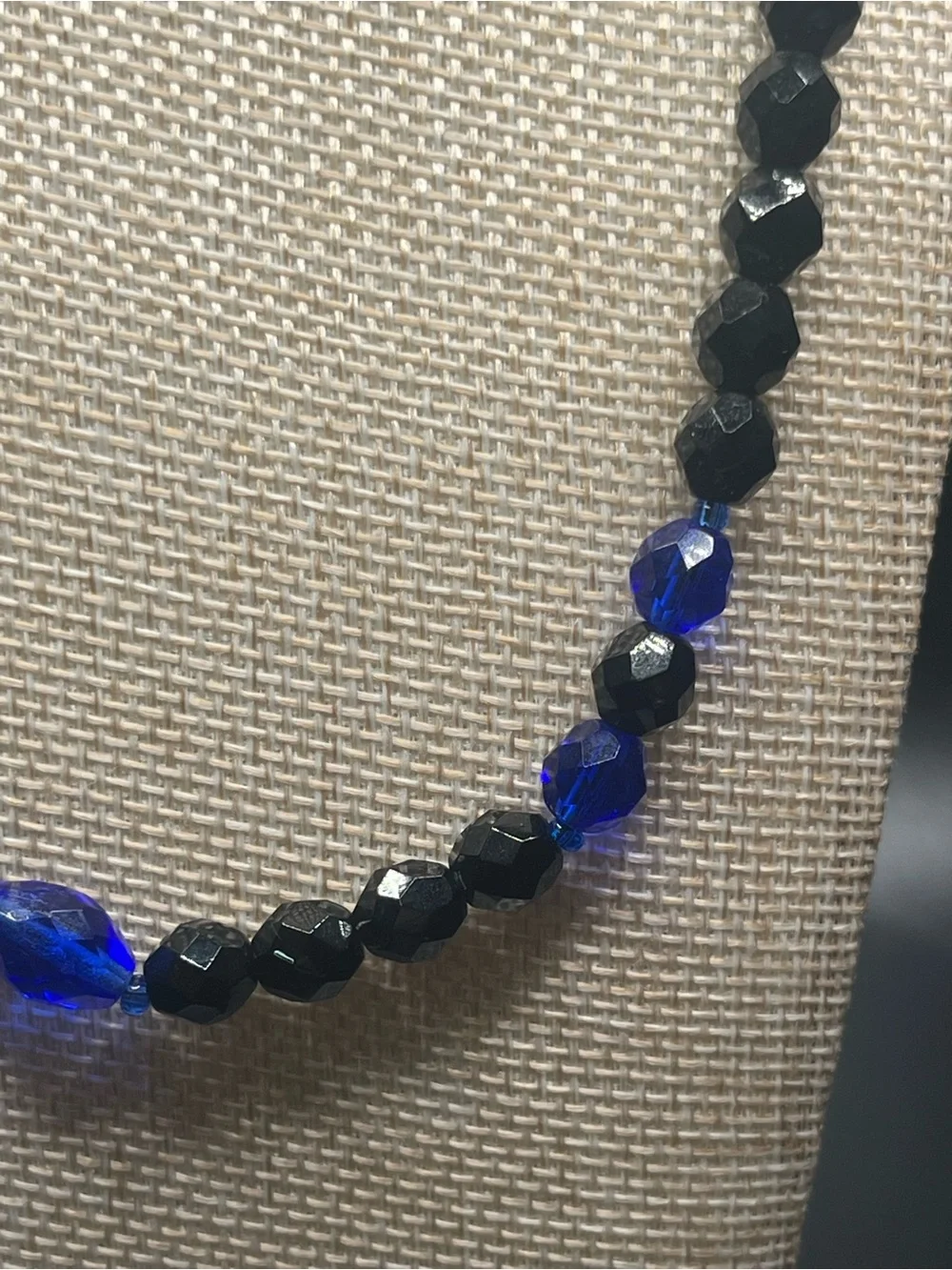 Vintage Cobalt Blue and Black Faceted Glass Bead Necklace Art Deco Style